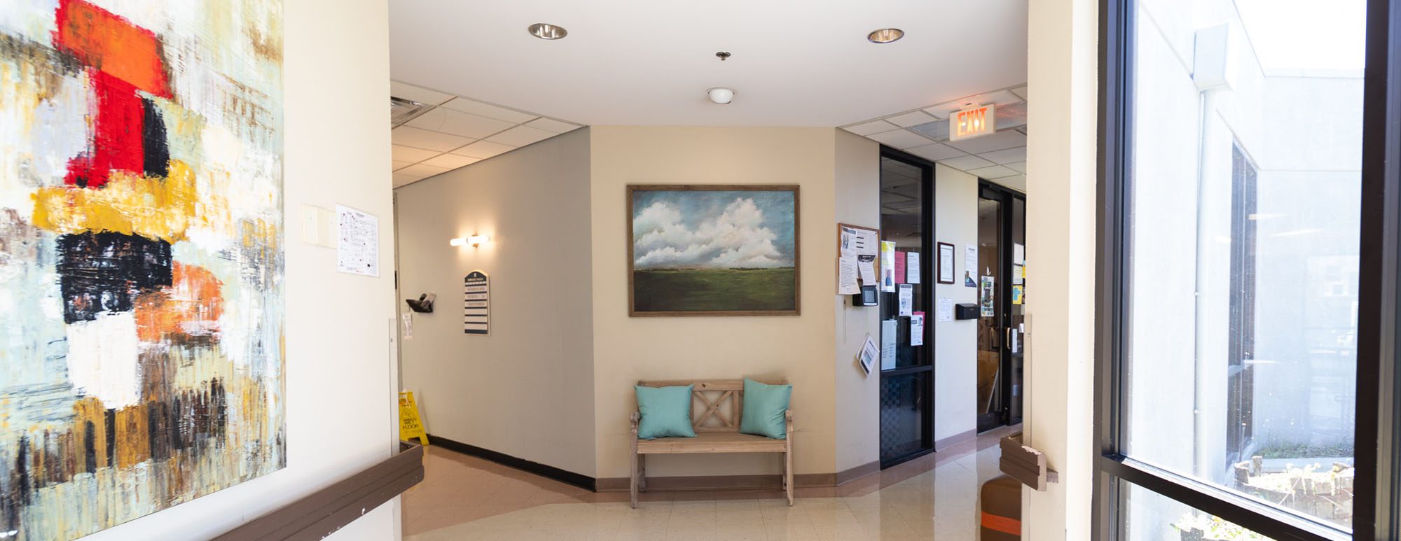 A hallway at a skilled nursing facility