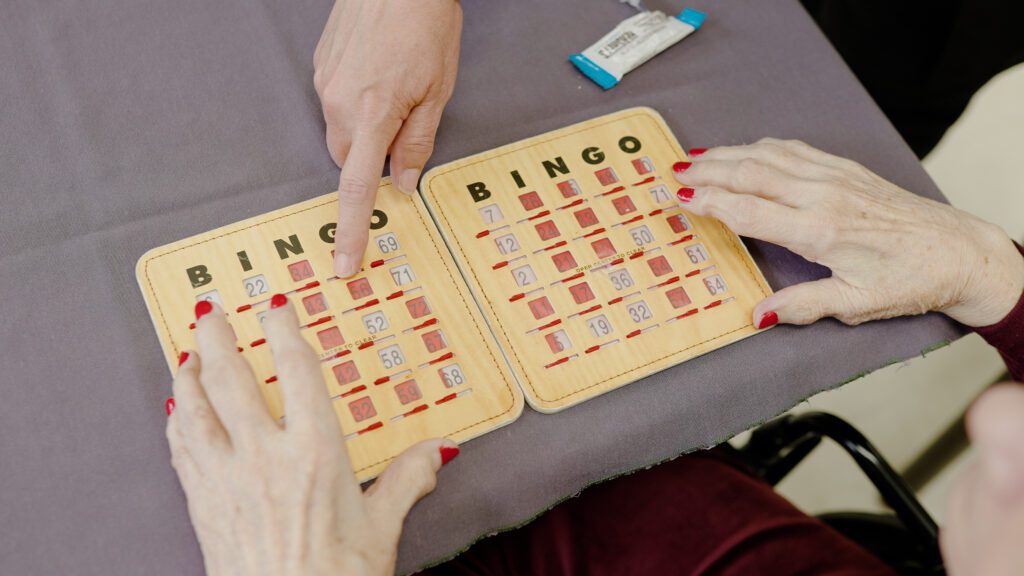 A bingo game at a respite care facility